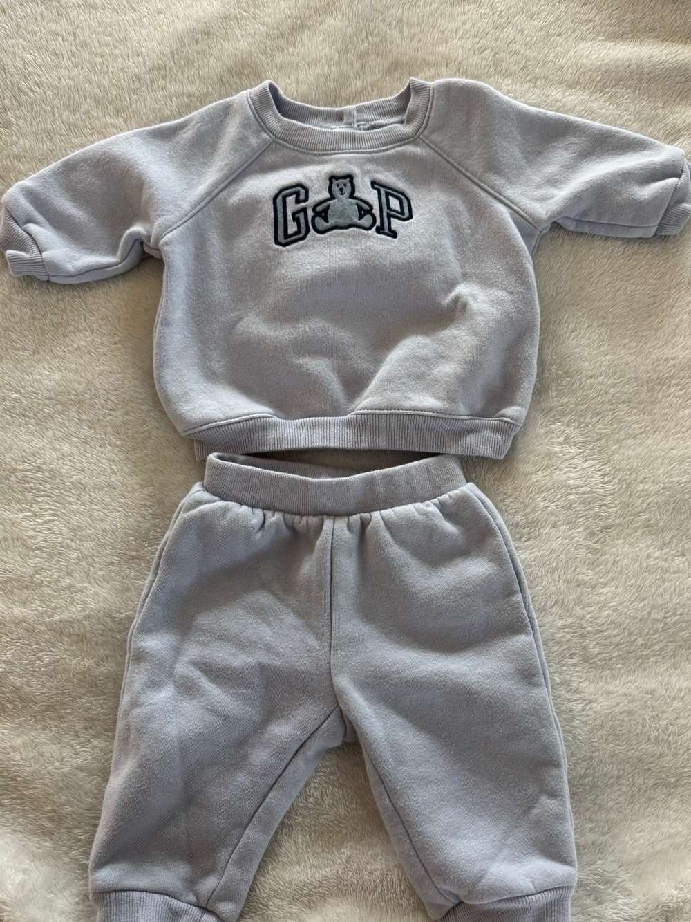 GAP Light Blue Baby Sweatshirt & Joggers Set with Bear Logo & GAP Onesie